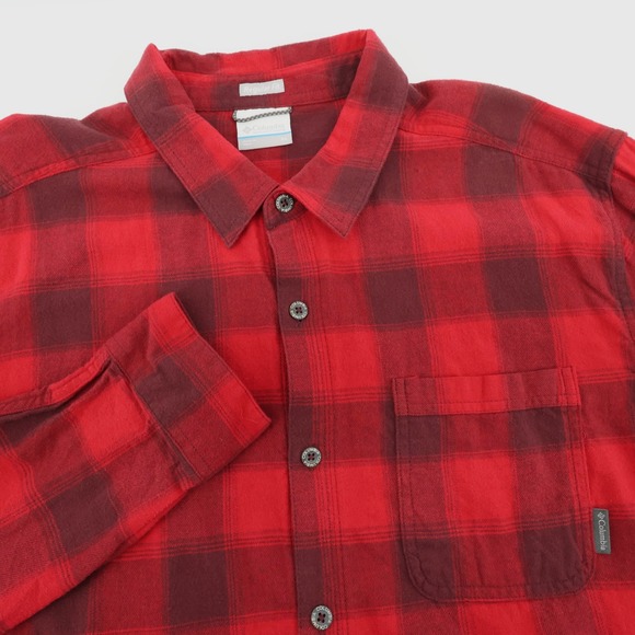 Columbia Buffalo Plaid Mens XL Flannel Shirt Red Black Long Sleeve Button Up - Picture 1 of 6